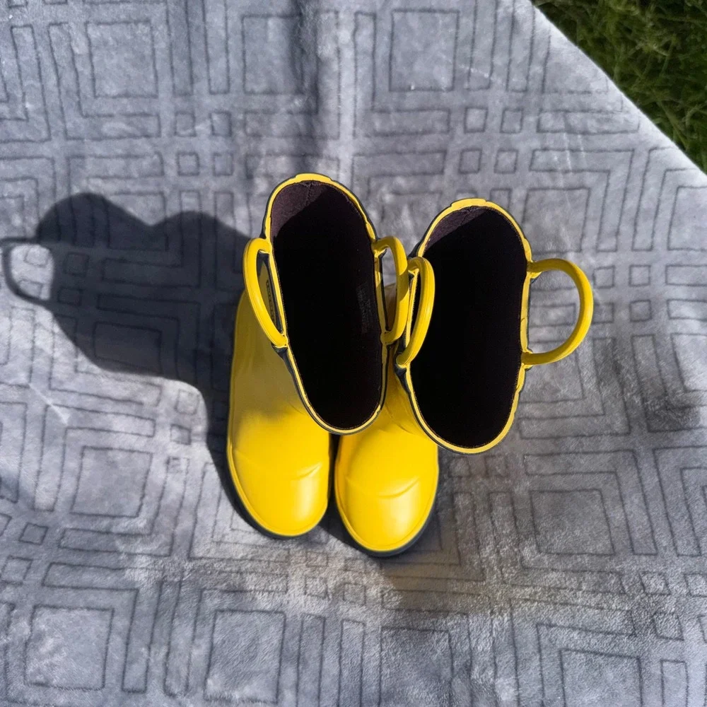 LL Bean Puddle Stomper Yellow Rubber Rain Boots Kids Size 10 Waterproof 208962